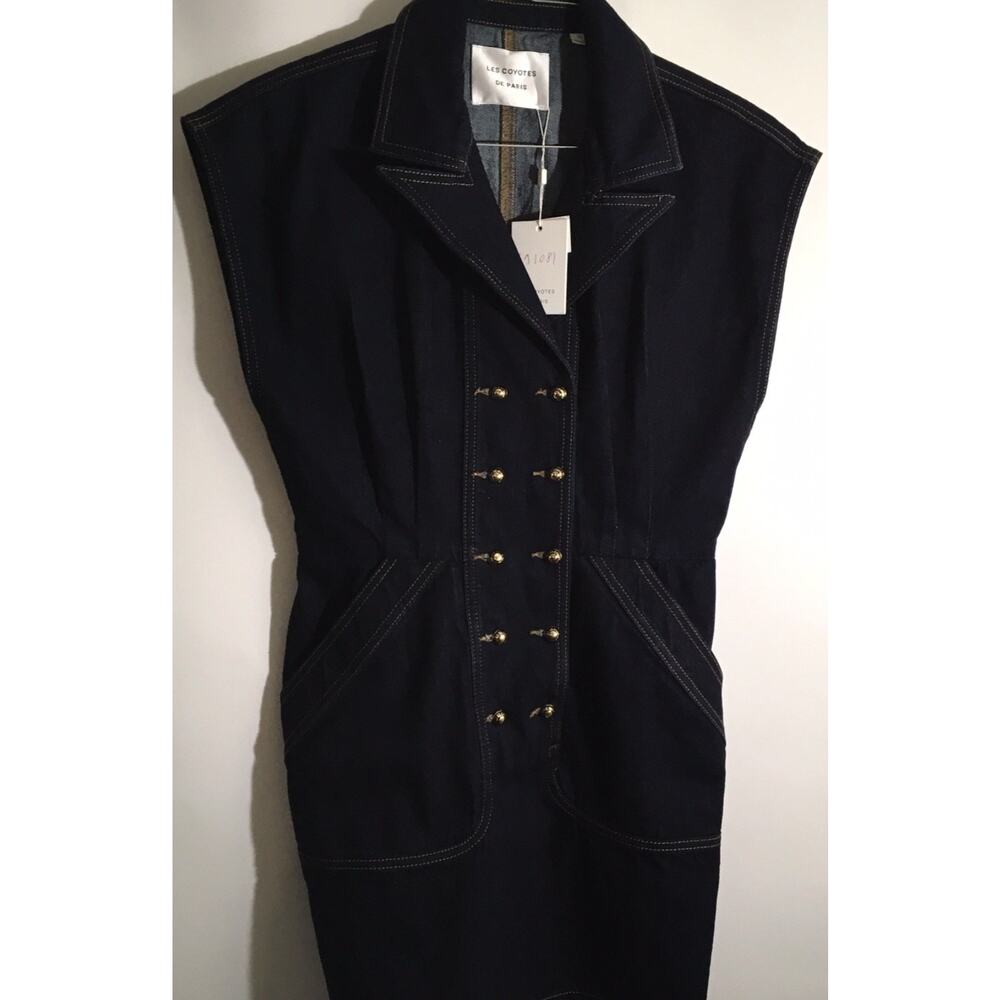 Les Coyotes De Paris Dory Women's Size 36 Dark Denim Button Front Mini Dress